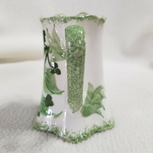 Vintage Pottery Pitcher Made By The Cash Family Hand Painted 4.25" Green Floral - Picture 2 of 8