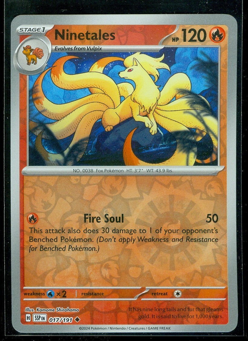 Pokemon NINETALES 017/191 - Surging Sparks - Rev Holo - - MINT