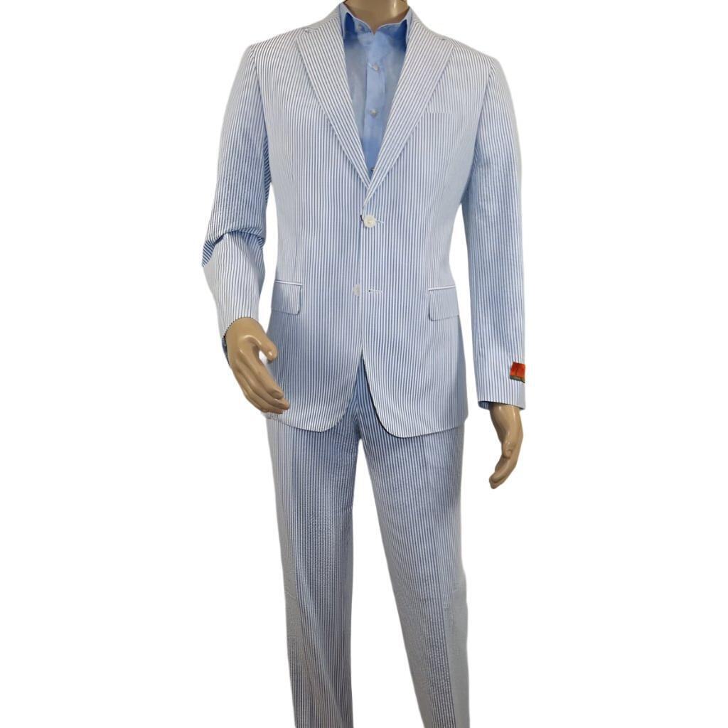 Мужской костюм Seersucker из легкого 100 хлопка от ENZO E58303-1 Синий 37890₽