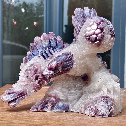 2.75LB Collectible natural purple lithium mica crystal hand carved eagle - 第 5/19 張圖片