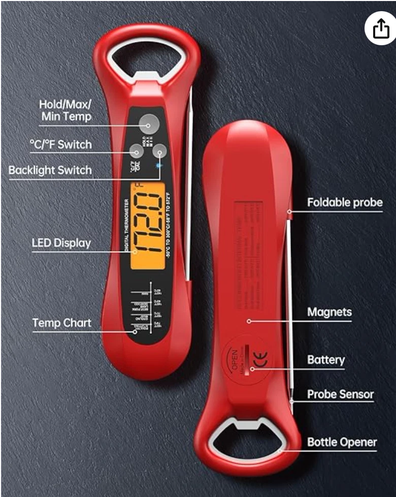 Meat Thermometer Digital, Instant Read Meat Thermometer for Grill and Cooking, W