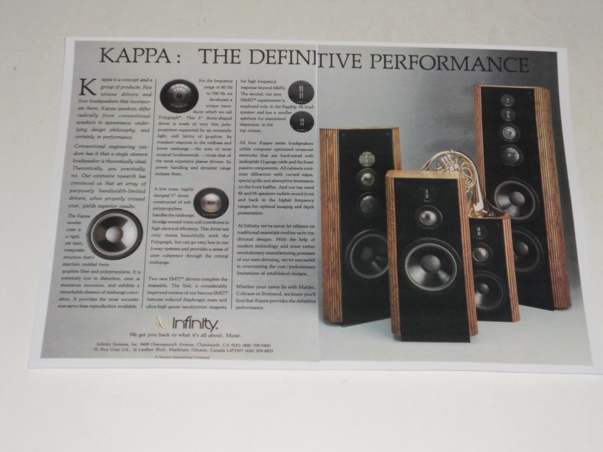 Infinity Kappa 9, 8, Others Audiophile Speaker Ad '88 pgs, ready to  frame