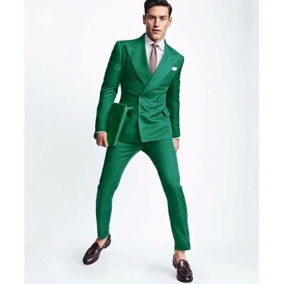 Uomo Verde Abiti Firmato Matrimonio lo Sposo Elegante Casual  (Giacca+Pantaloni)