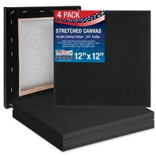 12" x 12" Black Acid Free Stretched Canvas 4-Pack - 5/8 Profile Primed Gesso