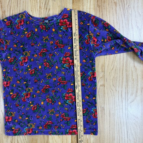GAP Red Velour W/ Floral Print Long Sleeve Pullover Top Kids xL purple 80s 90s - Picture 8 of 13
