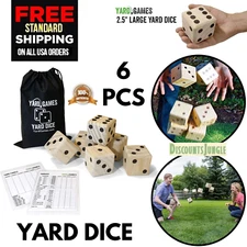 Yard Games Giant Dice Set Outdoor Indoor Wooden w/ Scorecards & Case, 2.5 Inch