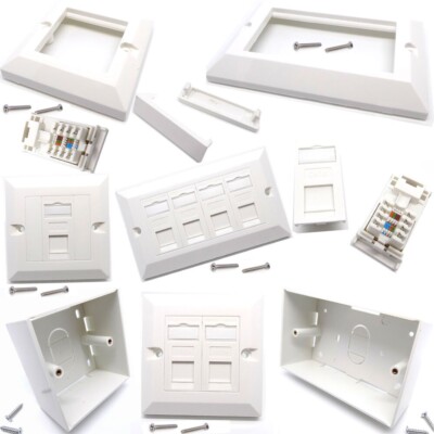 Back Box Rj45 Modular Face Plate Back Box Keystone Jack RJ45 Cat5e Cat6 Network 2 /4 ...