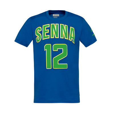 Ayrton Senna Official Formula 1 Men's Collegiate #12 T-Shirt Tee Blue Green