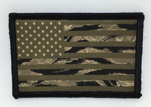 OD Tiger Stripe Camo USA Flag Morale Patch Tactical ARMY Hook Military Subdued - Picture 1 of 12