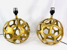 Set Of 2 Sphere Round Gold Modern Sculpture Table Lamps Large Decorative