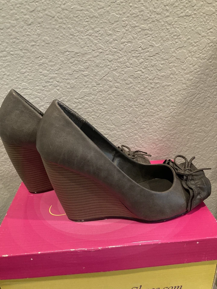 Zapatos Usados Once My Delicious Gris Cuña Zapatos Tacones Mujer Talla 9, ¡Dulces! Foto 2 de 4