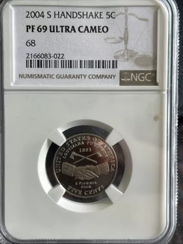 2004 S HANDSHAKE 5C JEFFERSON Nickel NGC PF 69 ULTRA CAMEO Sealed Nice