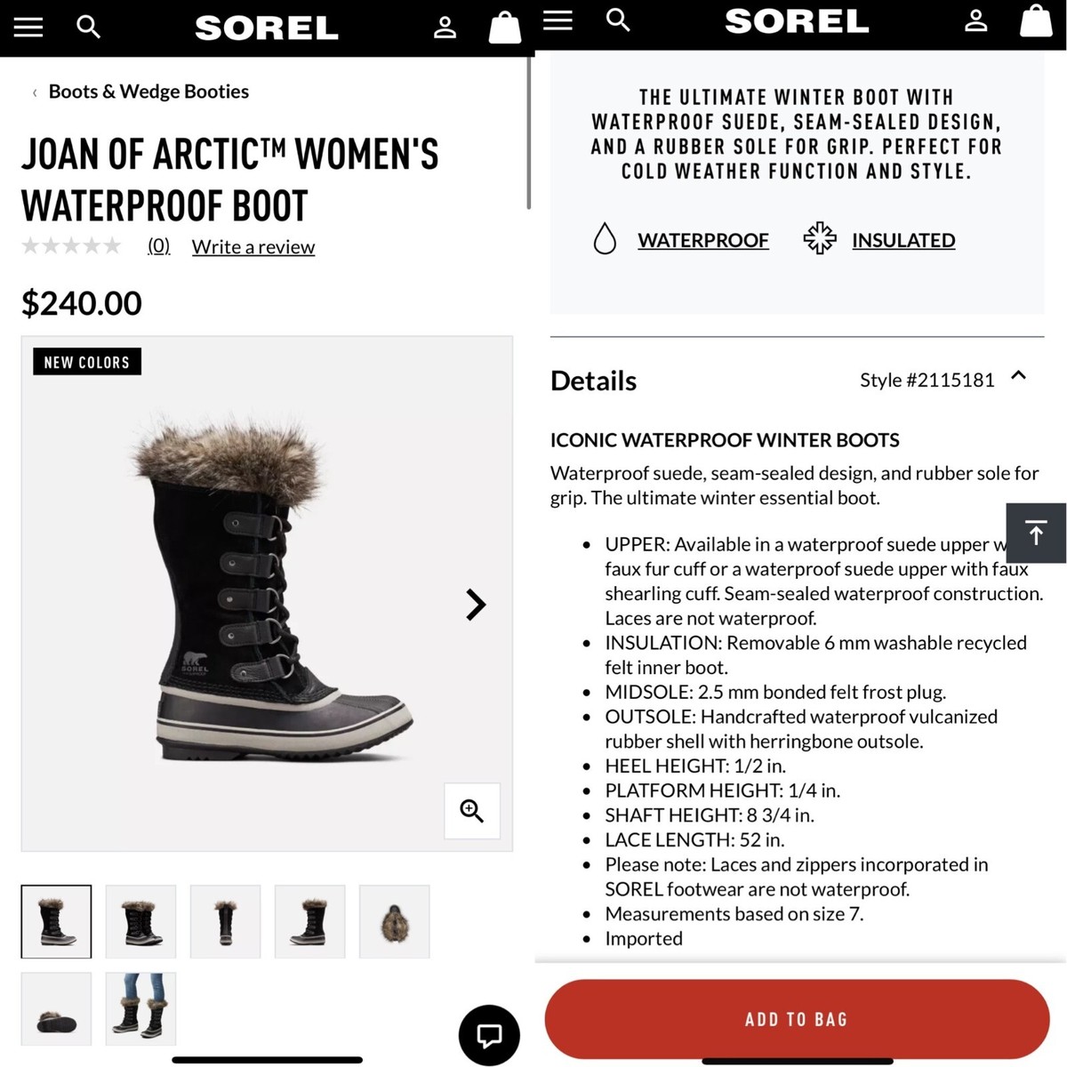 New in Box SOREL Joan of Arctic Size Black Suede Faux Fur Rubber Sole  Boots