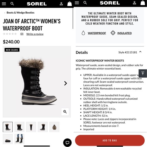 New in Box SOREL Joan of Arctic Size 9.5 Black Suede Faux Fur Rubber Sole Boots - Picture 2 of 17