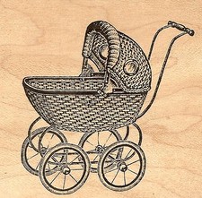 Vintage Baby Carriage Baby Pram Wood Mounted Rubber Stamp JUDIKINS 3367F New