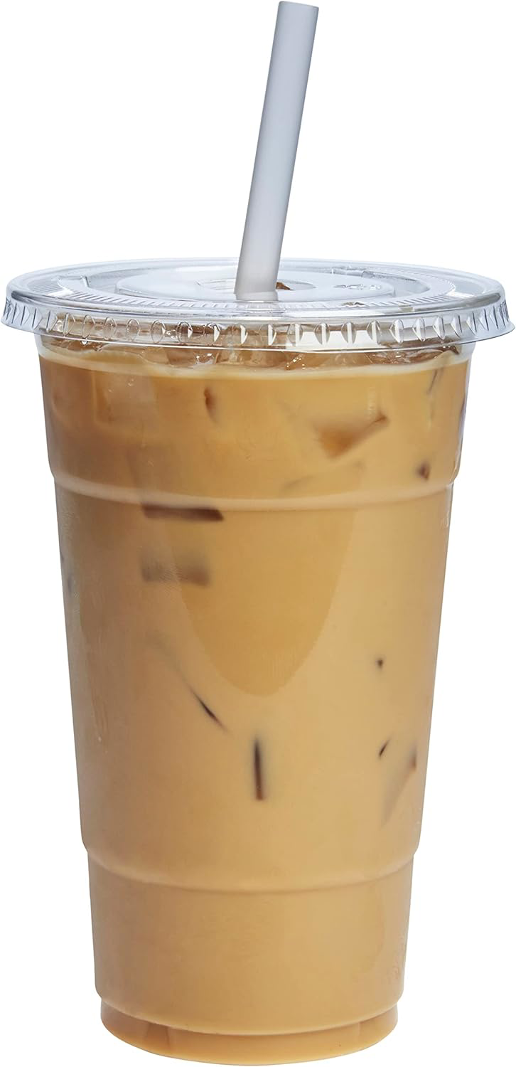 Clear Plastic Cups with Lids 24 oz - 100 Count Disposable Coffee Cups