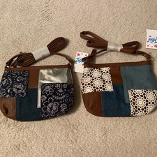 L k Lot Of 2 Brand New Girl Justice Purse Brown Denim Patch shoulder hand bag