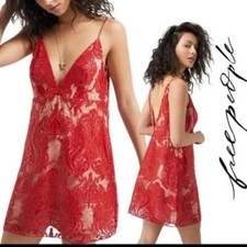 Free People Night Shimmers Mini Party Dress Size 4 (Small) Red