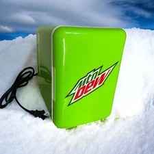 Mountain Dew 6 Can Mini Fridge Beverage Center Lime Green Logo Works. 9.5”x7”