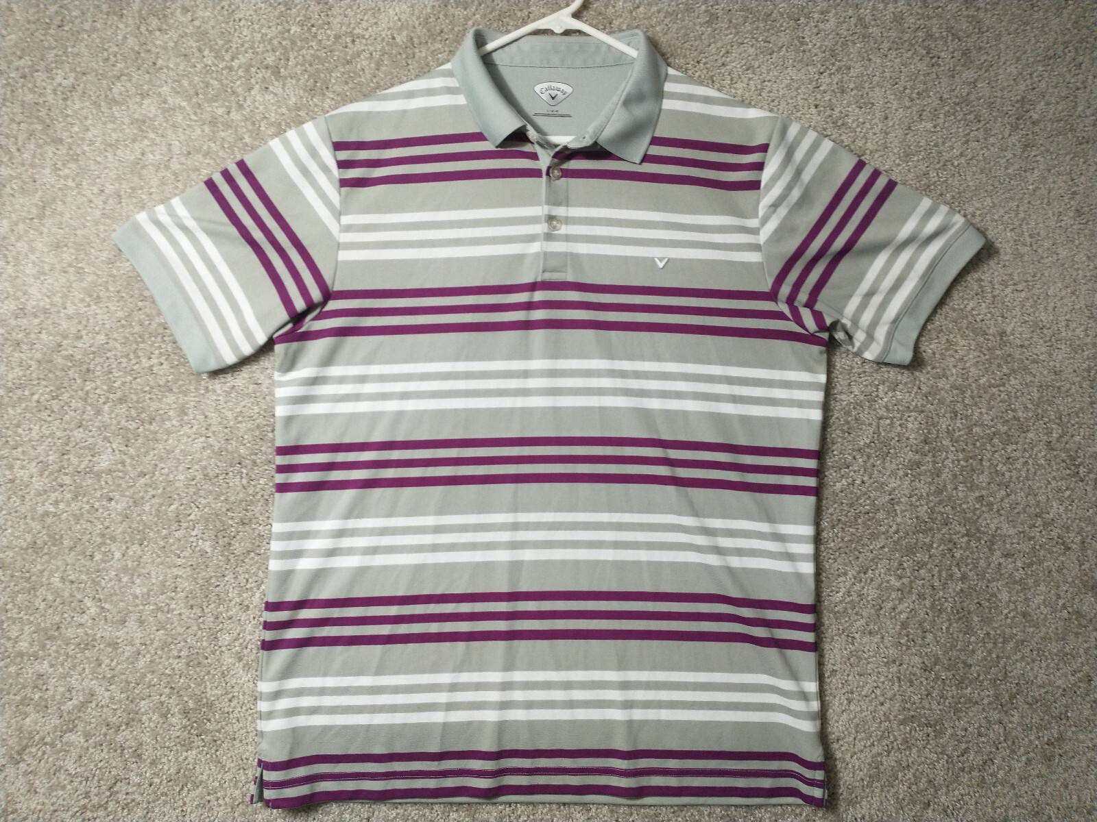 Men's Callaway Striped Golf Polo - White, Gray & Purple - Size Large-image