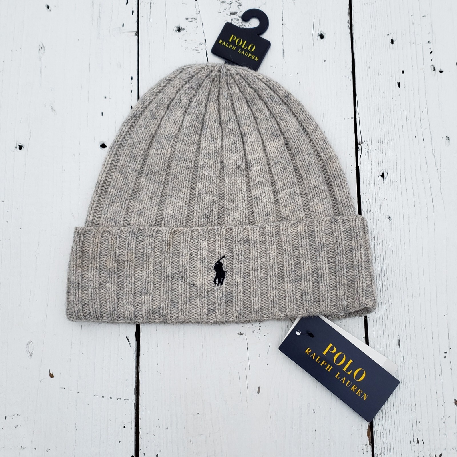 POLO RALPH LAUREN Cappello Berretto Uomo Taglia Unica Berretto a Costine Grigio Blu Pony PP0054