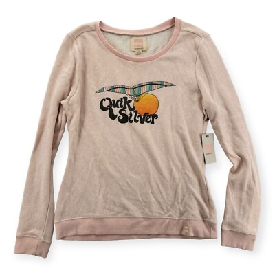 Quiksilver Shirt Womens Large Long Sleeve Pink Logo Pullover Sweatshirt Top NEW