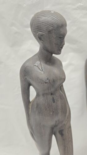 Coppia sculture in legno intagliato donna nuda legno nero vintage - Foto 22 di 24