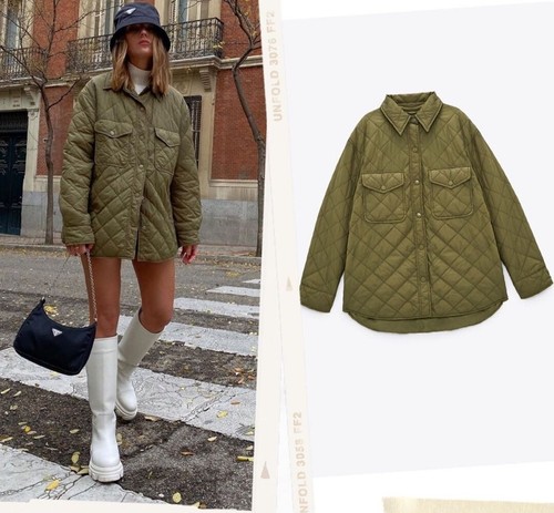 ZARA NEW KHAKI LIGHT QUILTED PUFFER 