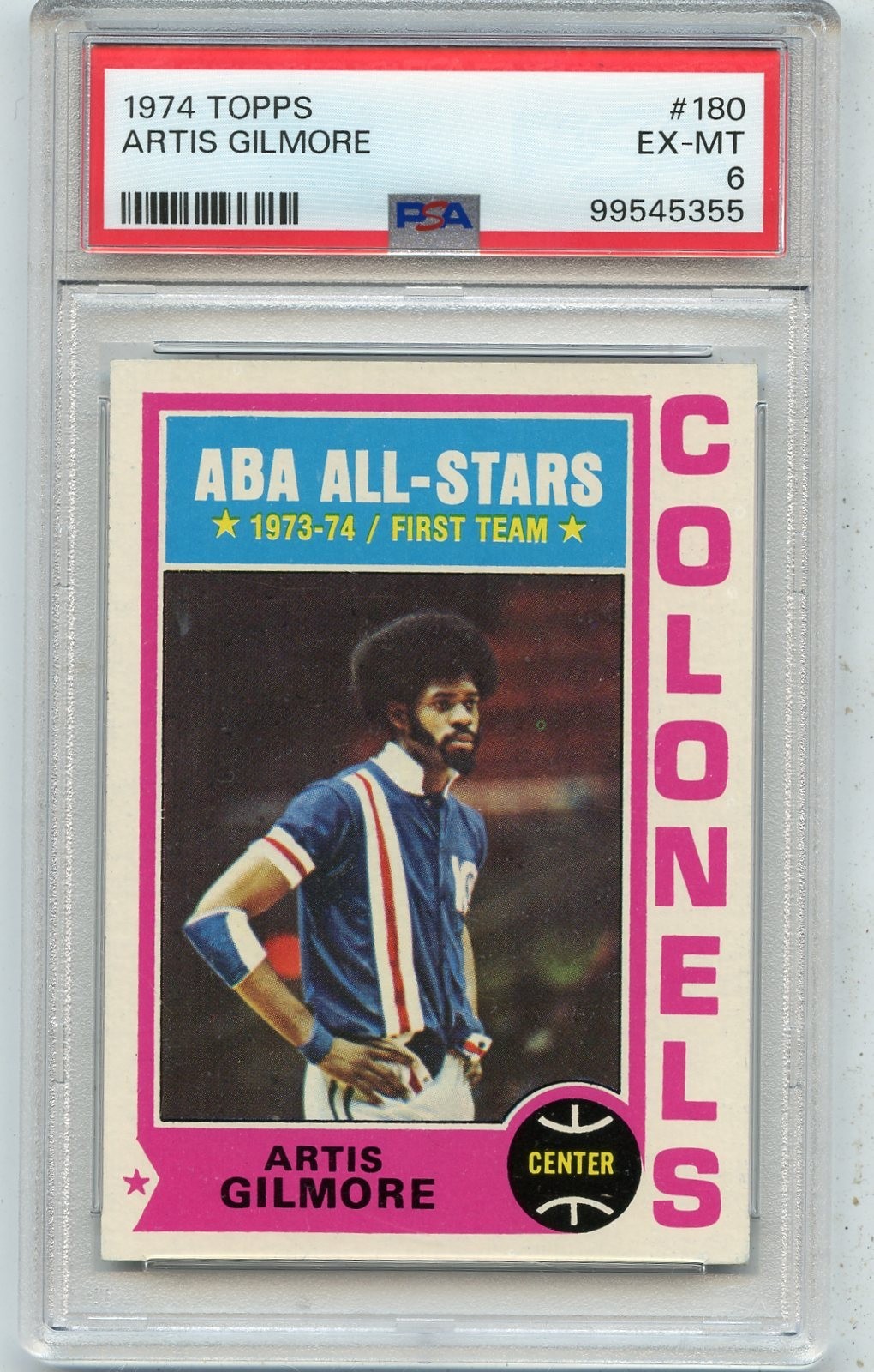 1974-75 TOPPS BASKETBALL #180 ARTIS GILMORE, KENTUCKY COLONELS HOF - PSA 6 (355)