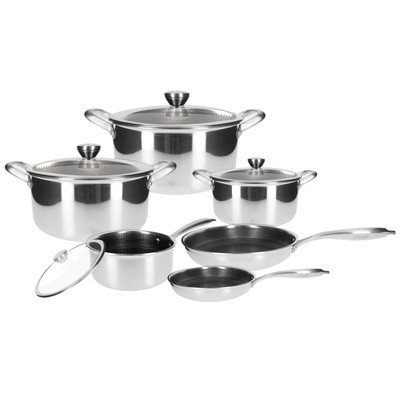 Premium Edelstahl Küchenset 10-teilig Wabenverkleidung