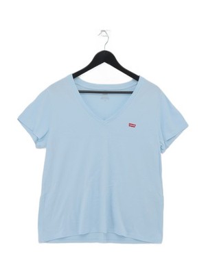 Levi s Damen T-Shirt L Blau 100% Baumwolle Kurzarm V-Ausschnitt Basic