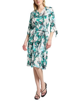 Ming Wang Printed Charmeuse Tie-Sleeve A-Line Dress Women's