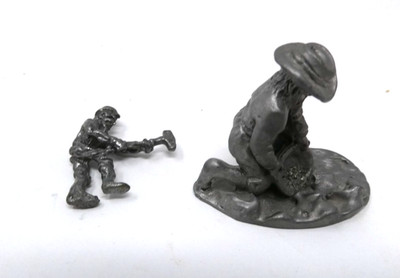 Pewter Metal Prospector Gold Rush Mining Miner Panning Diorama Figurine Lot of 2
