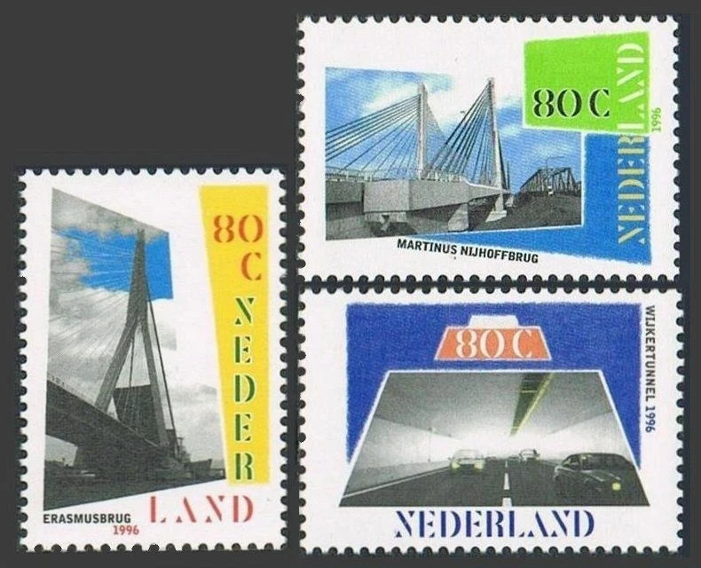 Netherlands 936-938,MNH. Bridges, Tunnel, 1996.