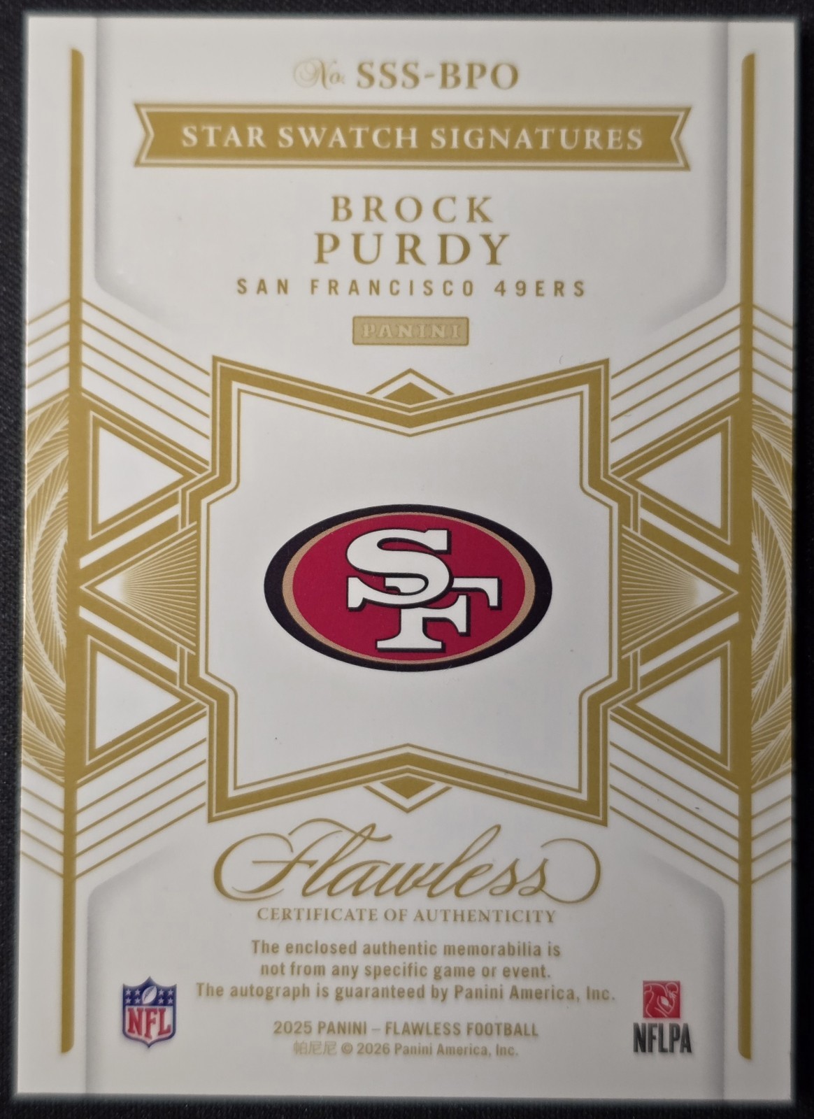 Brock Purdy 2025 Flawless Star Swatch Signatures 7/20 Patch Auto view 2