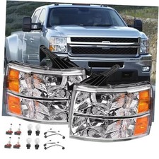 Pair Headlights Assembly W/Bulbs and Harness Set For 2007-2013 Chevy Silverado