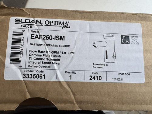 Two (2) Sloan Optima Plus Faucet M# EAF250-ISM Lightly Used
