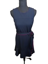 Eliza J Mini Dress Navy Blue Pink Contrast Belt Classic Business Casual Size 4
