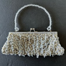 Vintage Bijoux Terner Gray Beaded Sequin Kiss Lock Evening Purse flawed  