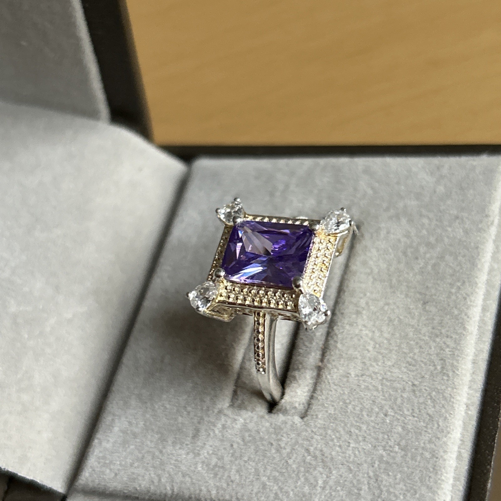 925 Silver Statement Purple/ Clear design Ring Si… - image 4