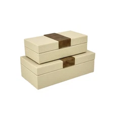 Vegan Leather Decorative Storage Boxes Large & Small Box w/Hinged Lid - Brown...