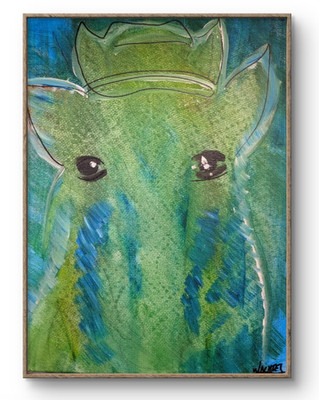 Original Green Alien Horse Painting 11x14 Abstract Expressionist Canvas Wachtel