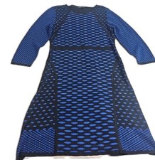 NINE WEST Womens L 3/4 Sleeve Knee Length Dress Black/Blue Teacher Soft