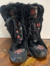 COACH JENNIE RED & BLACK FUR LINED PLAID MID CALF WOMEN'S BOOTS 5 1/2 B