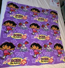 Vintage Dora The Explorer Boots Blanket Throw Nickelodeon Nick Jr Fleece Purple