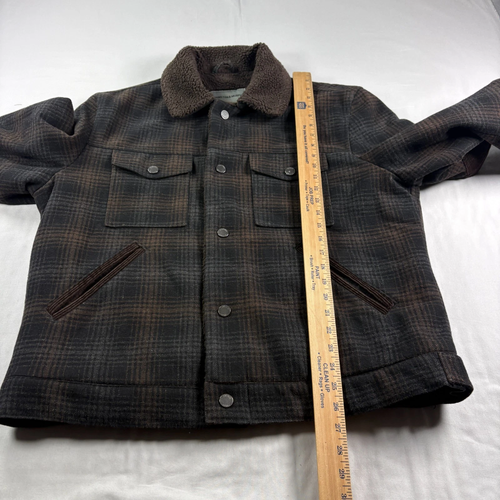 Johnston Murphy Jacket Mens L Plaid Wool Blend Fleece Lined Coat Elbow Patch  image 5