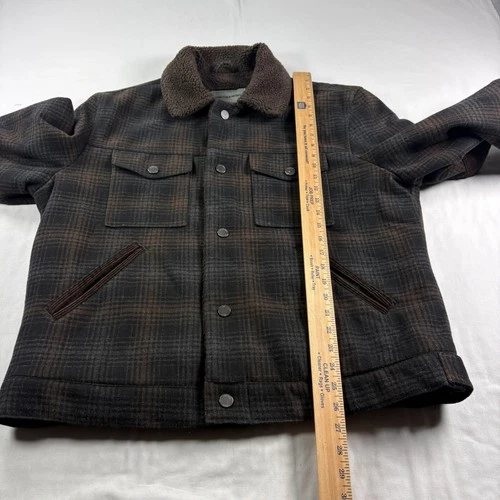 Johnston Murphy Jacket Mens L Plaid Wool Blend Fleece Lined Coat Elbow Patch  image 5