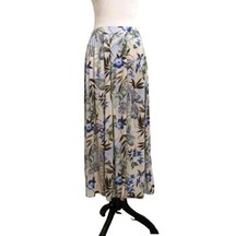Vintage 90s Floral skirt Vtg 1990s Large Cream Blue Large Midi