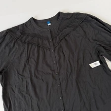 Old Navy Womens Dark Gray Button Down 3/4 Bishop Sleeve Boho Blouse Top XL NWT