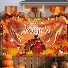 Large Happy Thanksgiving Banner Decorations - 72x44 Inch Thanksgiving Sign Ou...